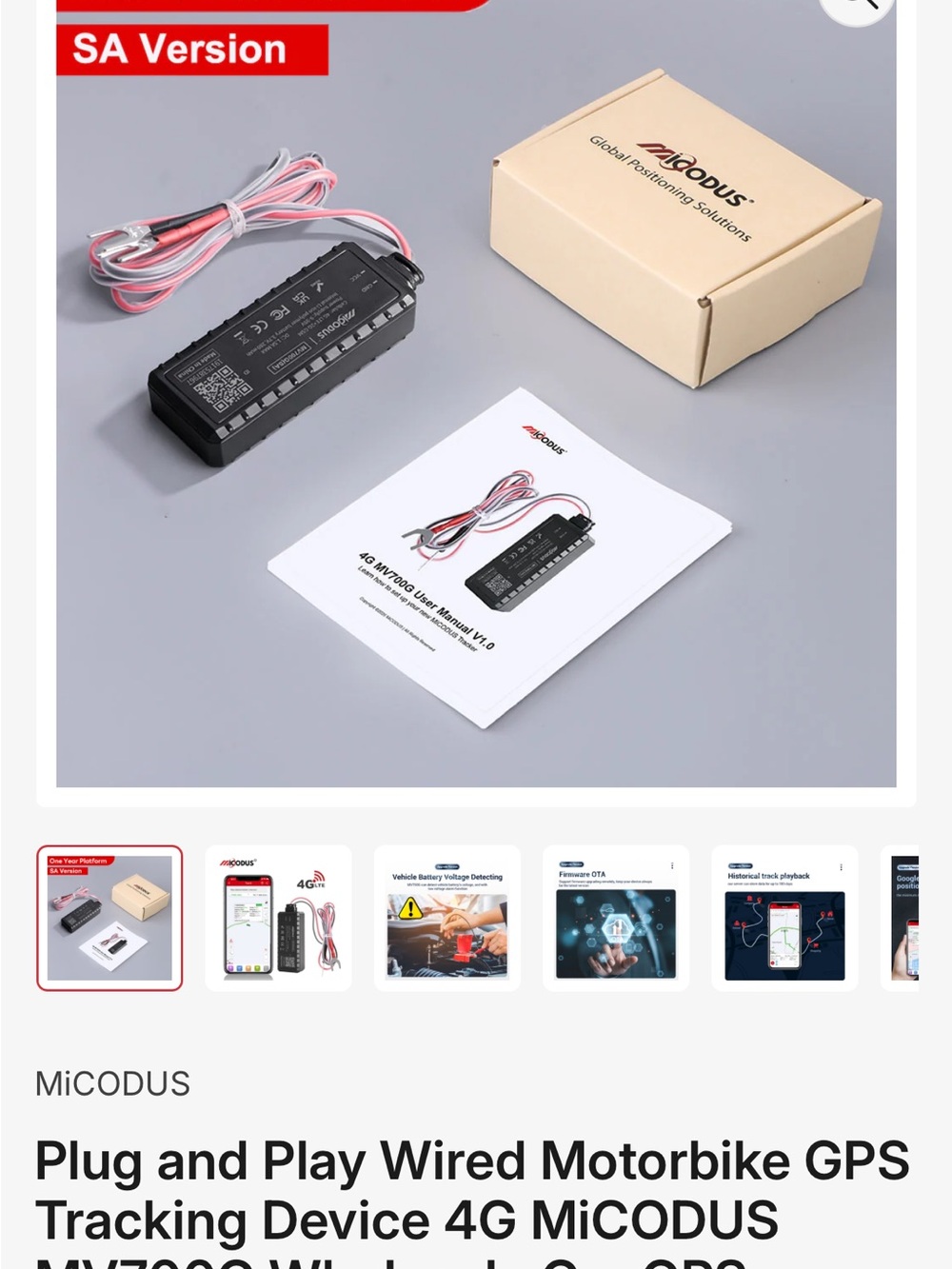 Black Wired Motorbike/car GPS Tracking Device - Plug & Play
